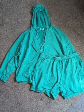 Old Navy Terry Teal Tunic Hoodie and Shorts Set